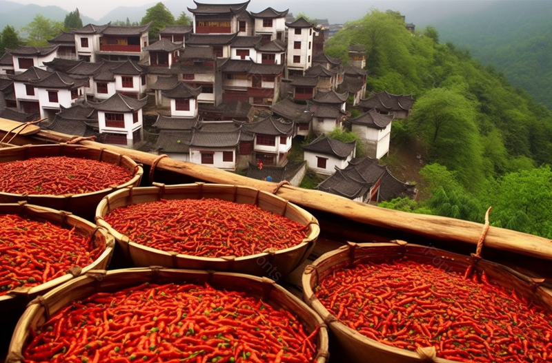 江西婺源篁岭民居建筑和晾晒的干辣椒摄影图,高清,摄影图,摄影图片,图片大全,摄影图免费下载